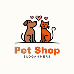Modern style pets logos, icons. Dog, cat illustrations and symbols