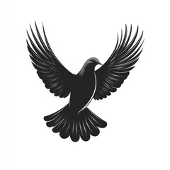 Obraz premium Black bird in flight, wings spread wide.