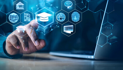 Education, E-learning technology concept. AI and machine learning enhance personalized learning. Technology course, business training. E-learning, online education, education, internet learning.