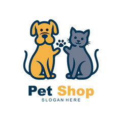 Modern style pets logos, icons. Dog, cat illustrations and symbols