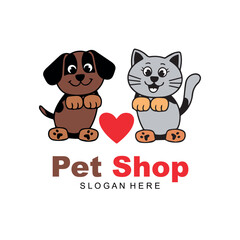 Modern style pets logos, icons. Dog, cat illustrations and symbols
