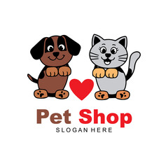 Modern style pets logos, icons. Dog, cat illustrations and symbols