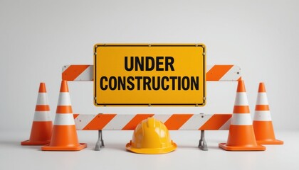 Under Construction Sign Cones Hard Hat Building Site
