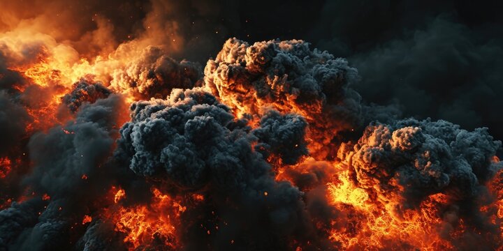 Fiery Inferno: Explosive Black Smoke and Flames in 3D Rendering