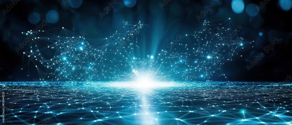 Aufkleber abstract network connection: glowing blue nodes and lines digital technology background