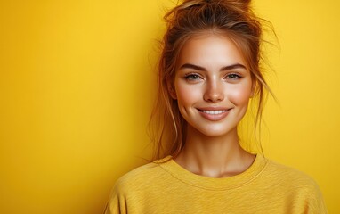 smiling beauty woman with casual sweatshirt in color background