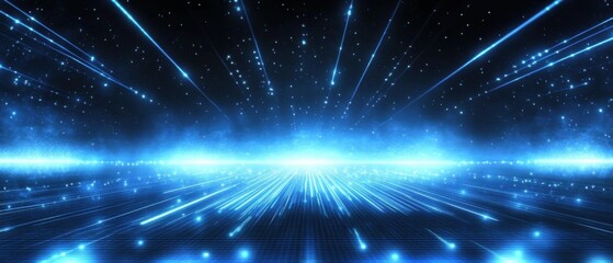Fototapeta premium Abstract Blue Light Rays Converging on Horizon, Futuristic Technology Background