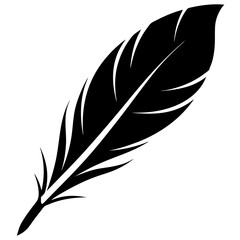 Animal feather icon silhouette, Single feather art vector, Vector of single animal feather shape, Vector illustration