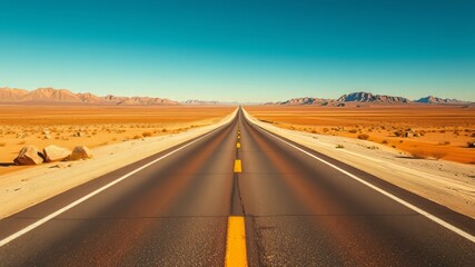 Fototapeta premium Desert Highway USA - Sunlit Straight Road - AI Photo