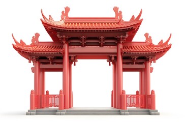 Fototapeta premium Red Chinese Style Pavilion Gateway Architectural Design