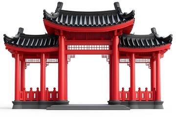 Elegant Red And Black Chinese Style Pavilion Gateway