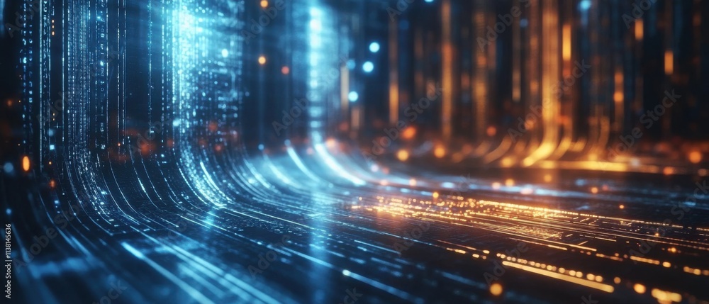 Poster abstract digital data stream: futuristic technology background with glowing lines
