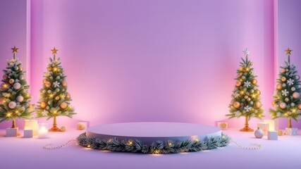 Empty Christmas Podium, New Year Sale, Lavender Background, Minimalist, Product Display, AI Art