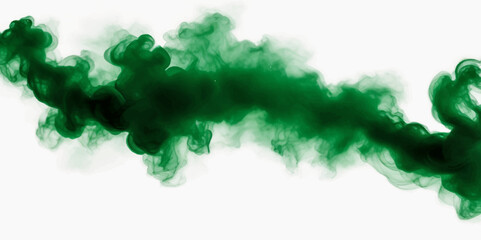 Beautiful green smoke plume isolated on transparent background. bright orange paint color powder festival background.