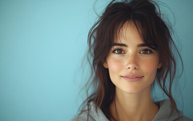 smiling beauty woman with casual sweatshirt in color background