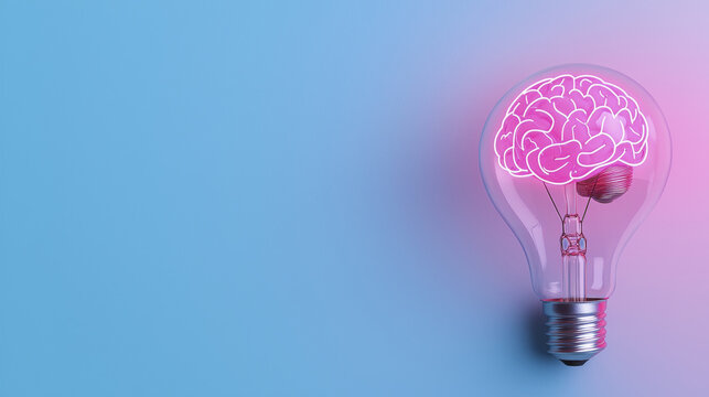 creative light bulb with glowing brain design symbolizes innovative ideas and intelligence. vibrant colors evoke sense of inspiration and imagination