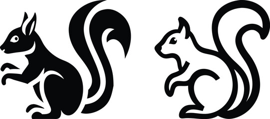 Squirrel silhouette icon and logo set vector art and using black color illustration design