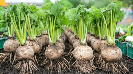 Obraz premium Abundant Harvest of Turnips in a Lush Garden