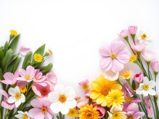 Fototapeta premium beautiful spring flowers on a white paper background, pastel, garden