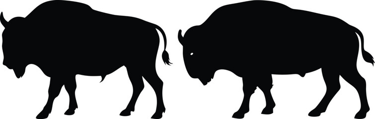 Bison icon and logo silhouette set vector art and using black color illustration design