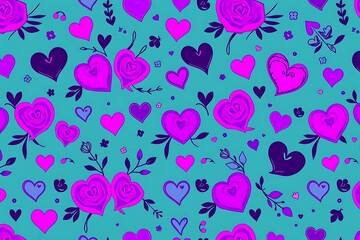 Heartfelt Romance: A vibrant, romantic seamless pattern featuring a whimsical mix of hearts and floral elements. Perfect for adding a touch of love and charm to your designs. 