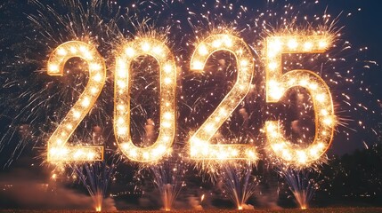 Sparkling Fireworks Displaying Two Thousand Twenty Five