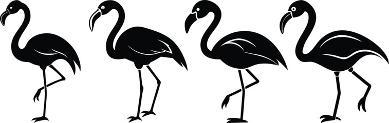Flamingo icon and logo silhouette set vector art and using black color illustration design