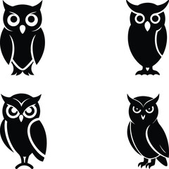 Owl silhouette icon and logo set vector art and using black color illustration design