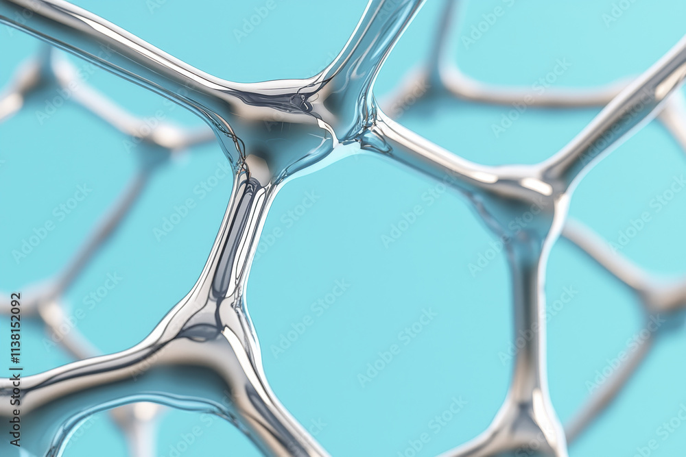 Poster close up view of sleek molecular structure with interconnected nodes, showcasing modern design again