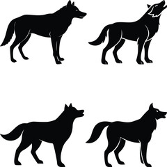 Wolf silhouette icon and logo set vector art and using black color illustration design