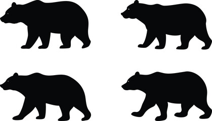 Bear icon and logo silhouette set vector art and using black color illustration design