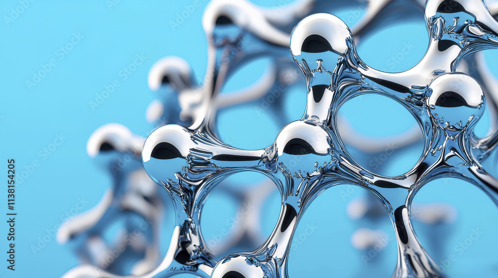 Aufkleber abstract molecular structure with shiny metallic spheres and connections, creating visually striking