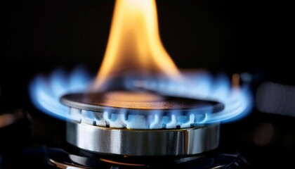 Gas burner flame igniting, symbolizing energy, combustion, and heating.