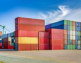 Fototapeta premium Freight containers on a shipping dock, highlighting cargo transport, logistics, and shipping.