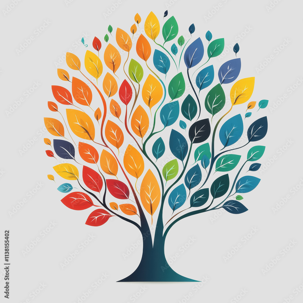 Poster community growth graphs colorful tree with leaves visualizing sustainable development and environmen
