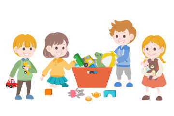 おもちゃを片付ける子供たち