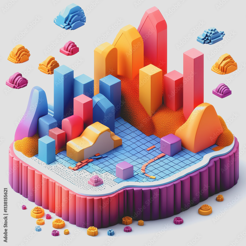 Poster custom graph templates showcasing a colorful city skyline with diverse buildings and urban elements 