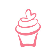 Cupcake with a heart. The flat icon is isolated on a white background. 