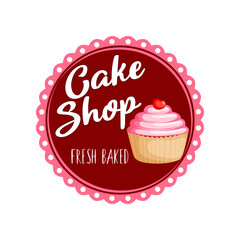 Logo for Cake Shop, fresh pastries. Round badge, sticker, signboard