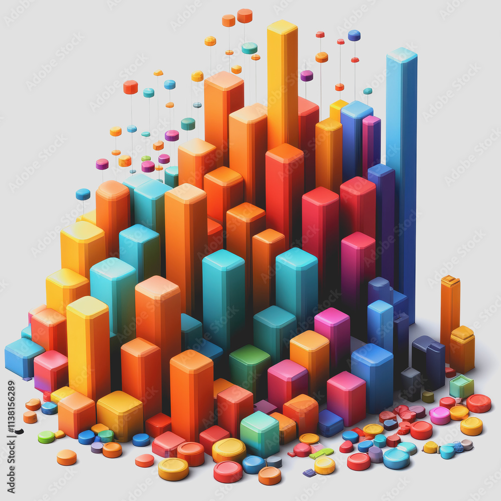 Poster colorful 3d cube designs in edge case graph visualizations for dynamic and innovative business prese