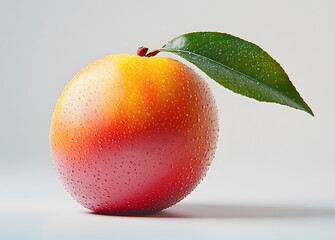 A Single Dew Covered Mango with a Leaf