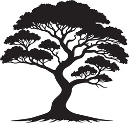 A Tree silhouette vector art illustration and black color design on a white background