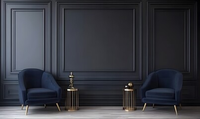 Elegant Dark Blue Velvet Armchairs In A Luxurious Room