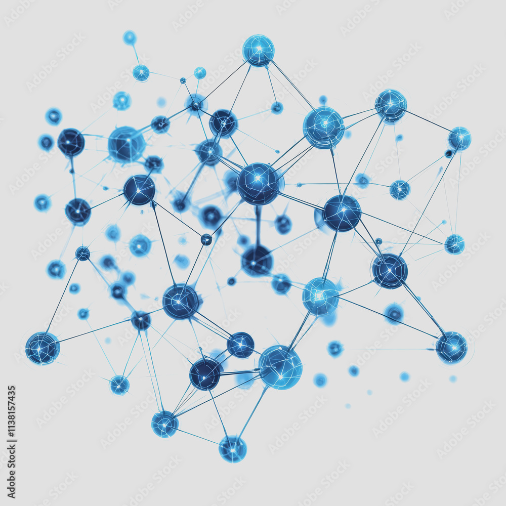 Poster network topology blue molecule with dots and lines digital representation of connectivity and commun