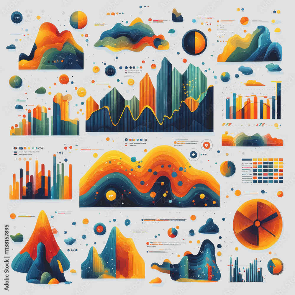 Aufkleber colorful abstract shapes visual graph dashboards data analytics infographics business growth technol