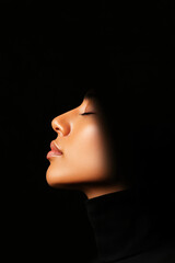 Inhale deeply serenity in darkness portrait photography intimate setting side view emotional expression