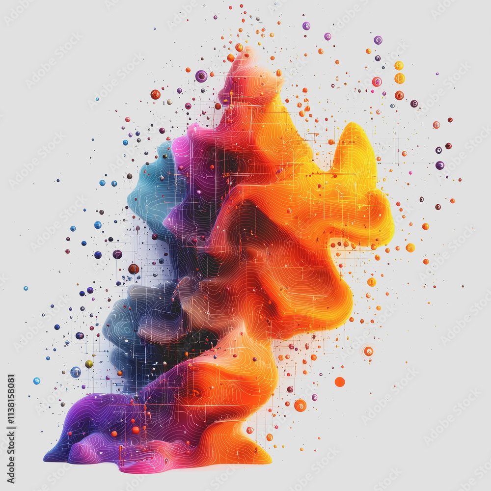 Poster vibrant 3d graph visualization abstract painting colorful data representation artistic design for bu