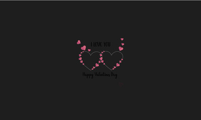 A romantic Valentine's Day design featuring two intertwined hearts outlined with small pink hearts on a black background. The words 