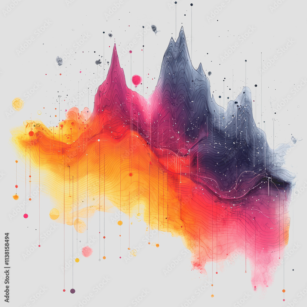 Poster vibrant abstract mountain painting with advanced graph insights colorful artwork representing data v