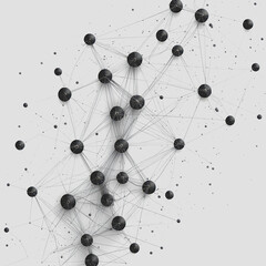 Adaptive Network Graphs Visual Representation of Data Connections in Black and White Illustrating Spheres and Relationships for Technology and Communication Concepts
